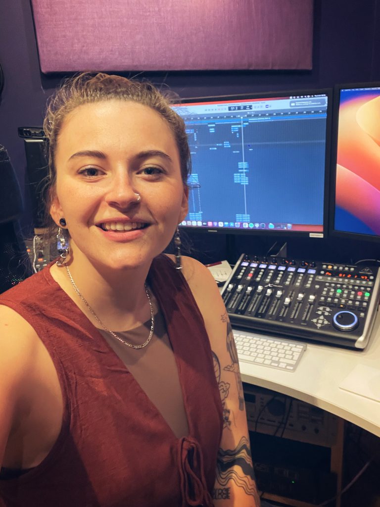 Music producer Miri working on a track in Bristol