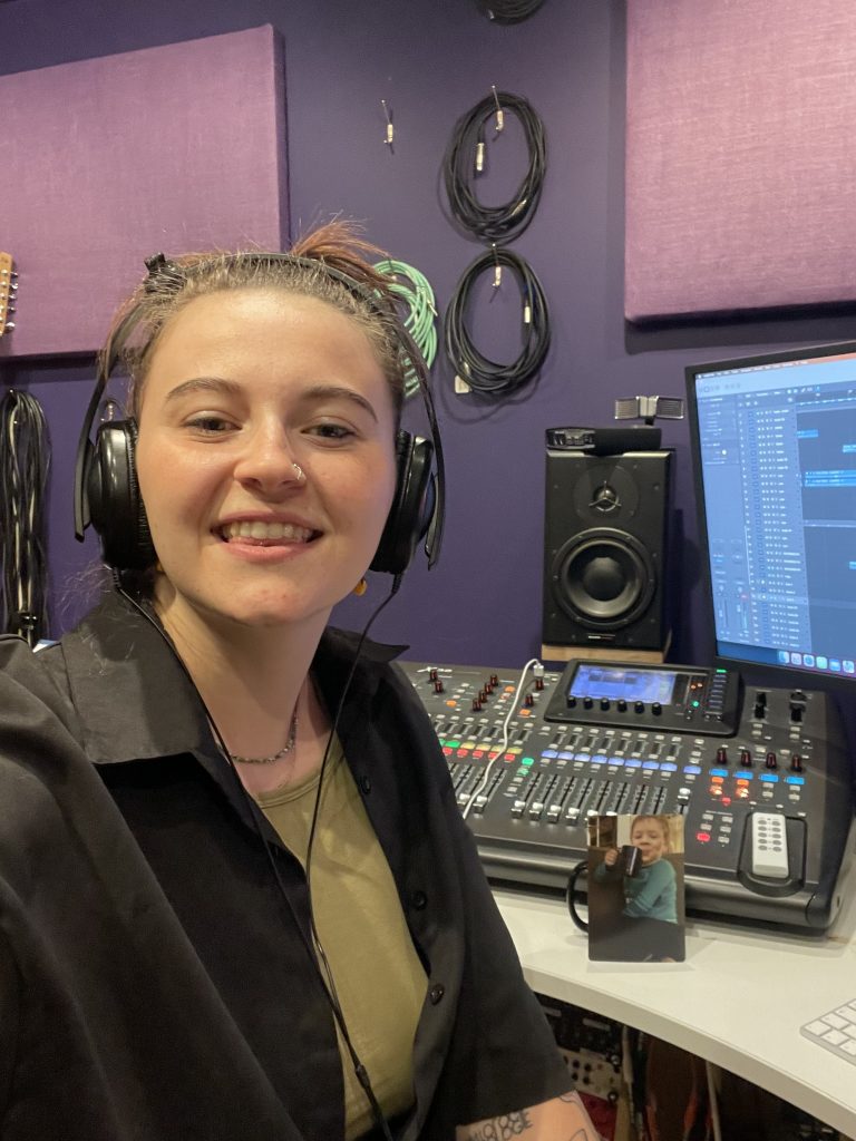 Miri at the mixing desk in her Bristol studio